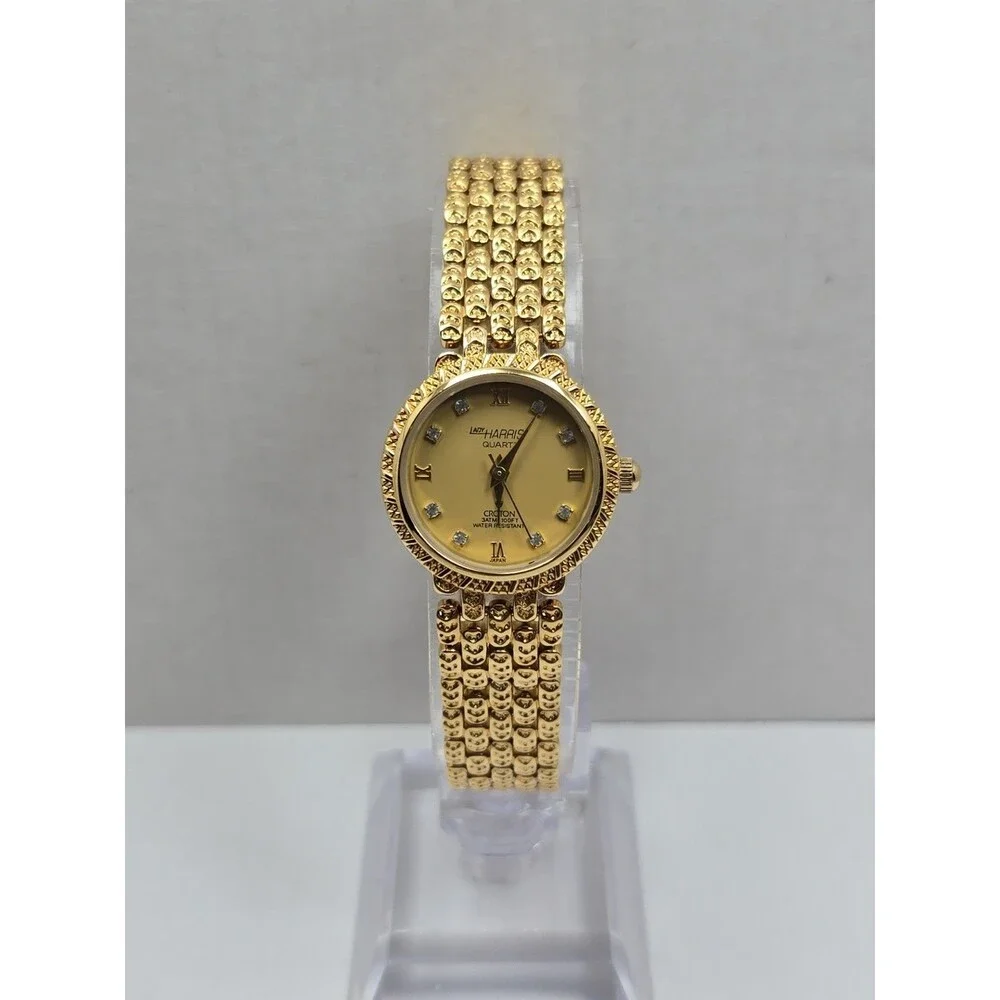Croton Lady Harris Womens Gold Tone Diamond Quartz Dress Watch New Battery